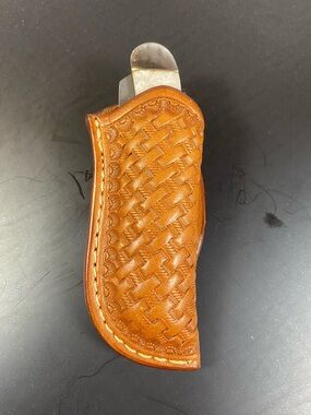 Handcrafted Brown Leather Belt Sheath - Classic Tooled Design
